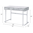 ACME Tigress Faux Marble Top Writing Desk with 2 Drawers in White and Chrome