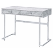 ACME Tigress Faux Marble Top Writing Desk with 2 Drawers in White and Chrome