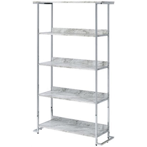 acme visage 5 faux marble tiers bookcase with metal frame in white and chrome