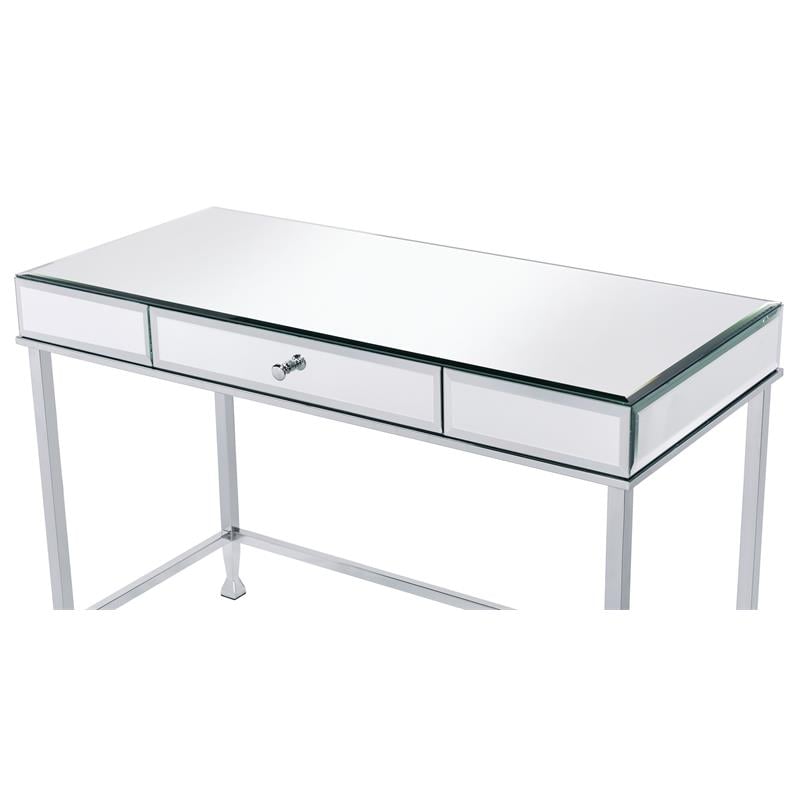 ACME Canine Rectangular Wood Top Writing Desk in Mirrored and Chrome