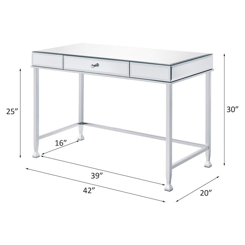 ACME Canine Rectangular Wood Top Writing Desk in Mirrored and Chrome