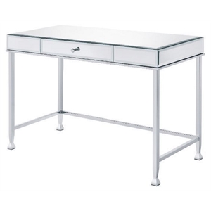 acme canine rectangular wood top writing desk in mirrored and chrome