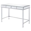 ACME Canine Rectangular Wood Top Writing Desk in Mirrored and Chrome