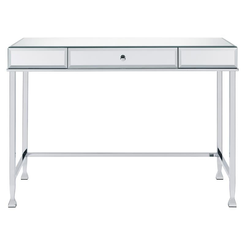 ACME Canine Rectangular Wood Top Writing Desk in Mirrored and Chrome