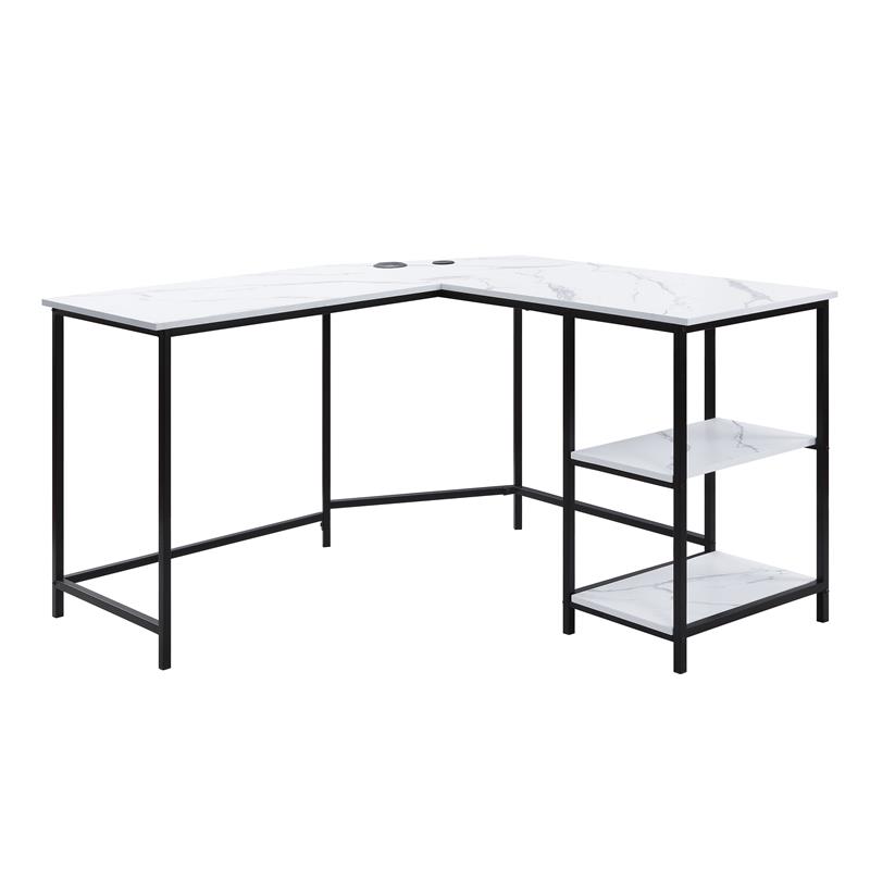 ACME Taurus Built in USB Port Writing Desk in Faux Marble and Black Finish
