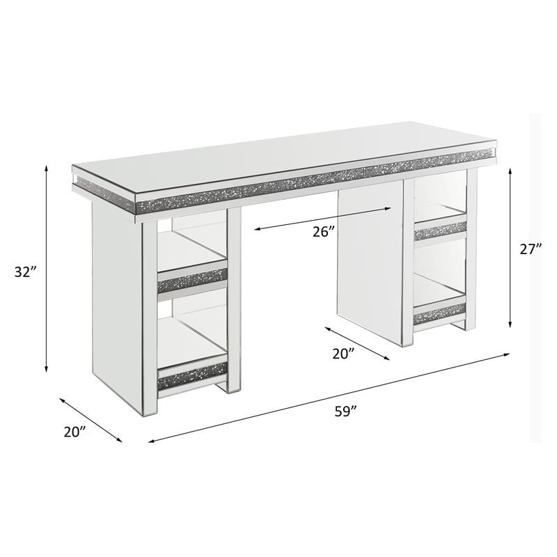 ACME Noralie Rectangular 4-Shelf Writing Desk in Clear and Mirrored
