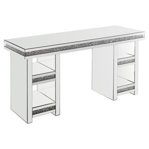 acme noralie rectangular 4-shelf writing desk in clear and mirrored