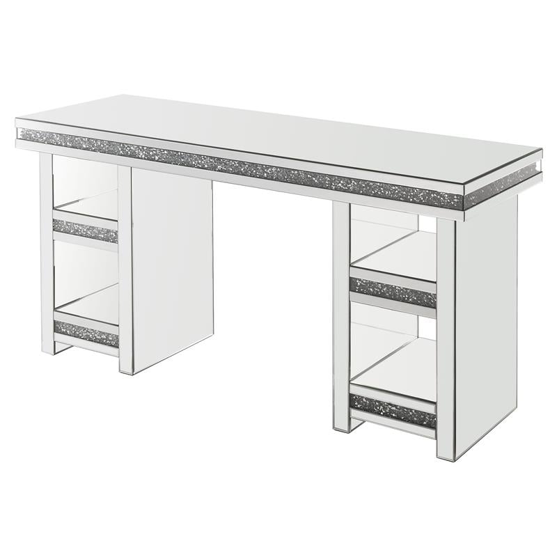ACME Noralie Rectangular 4-Shelf Writing Desk in Clear and Mirrored