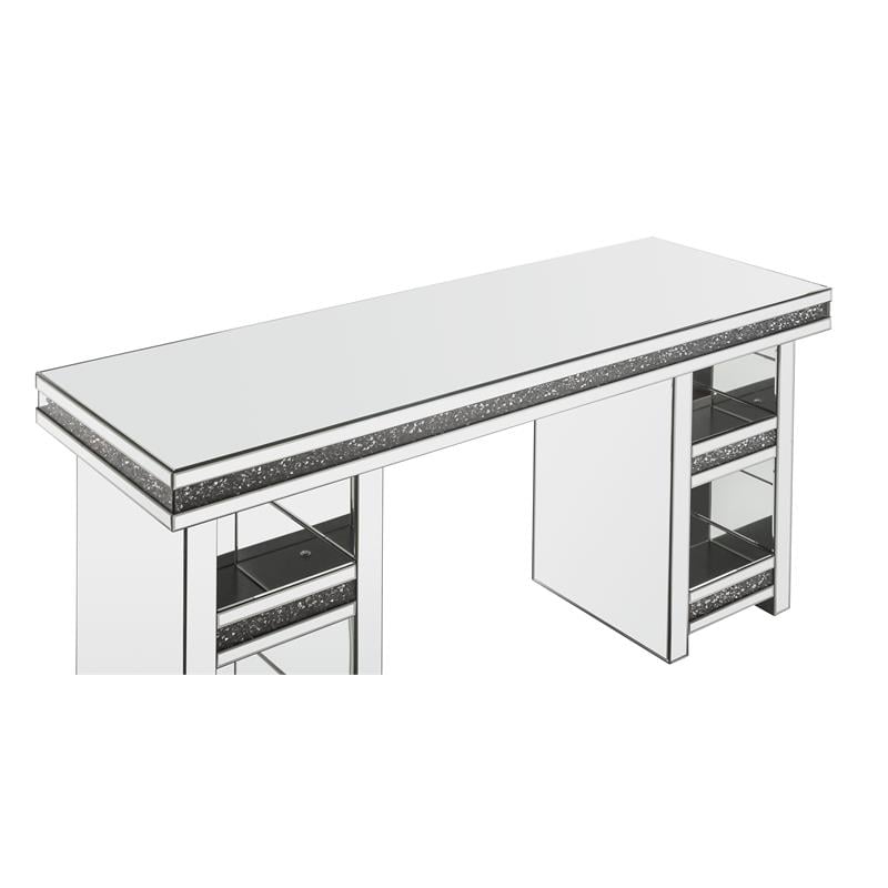 ACME Noralie Rectangular 4-Shelf Writing Desk in Clear and Mirrored