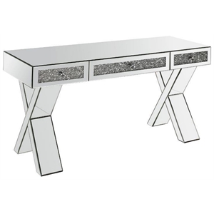acme noralie rectangular 3-drawer writing desk in clear and mirrored
