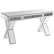 ACME Noralie Wood Frame Rectangular Writing Desk in Mirrored and Faux Diamonds