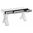 ACME Noralie Wood Frame Rectangular Writing Desk in Mirrored and Faux Diamonds