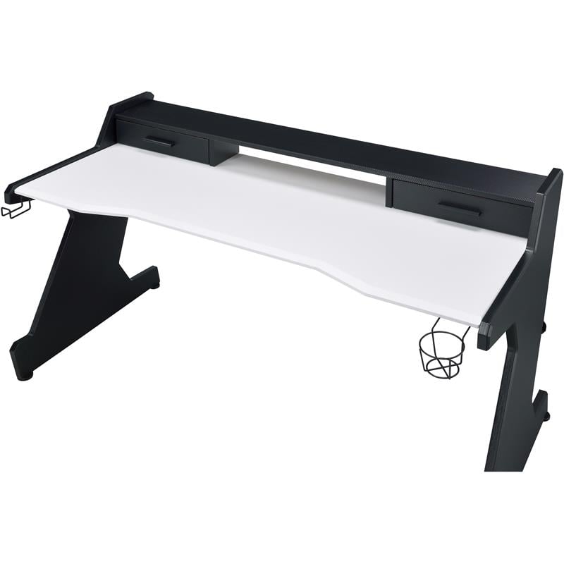 ACME Bigga Wooden Top 2-Drawer Gaming Table with Metal Frame in Black and White