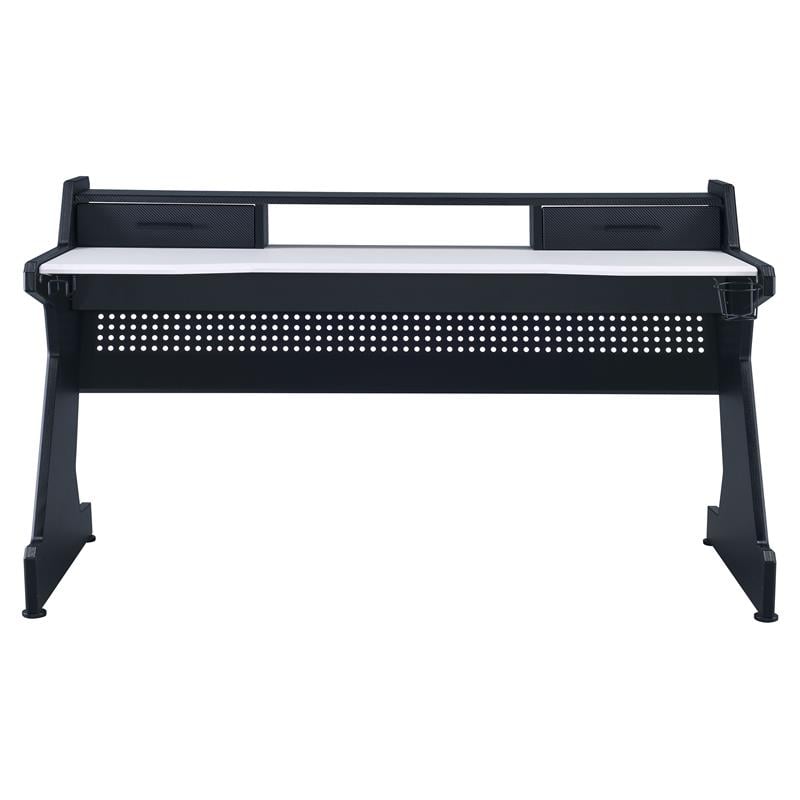 ACME Bigga Wooden Top 2-Drawer Gaming Table with Metal Frame in Black and White