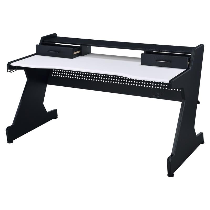 ACME Bigga Wooden Top 2-Drawer Gaming Table with Metal Frame in Black and White