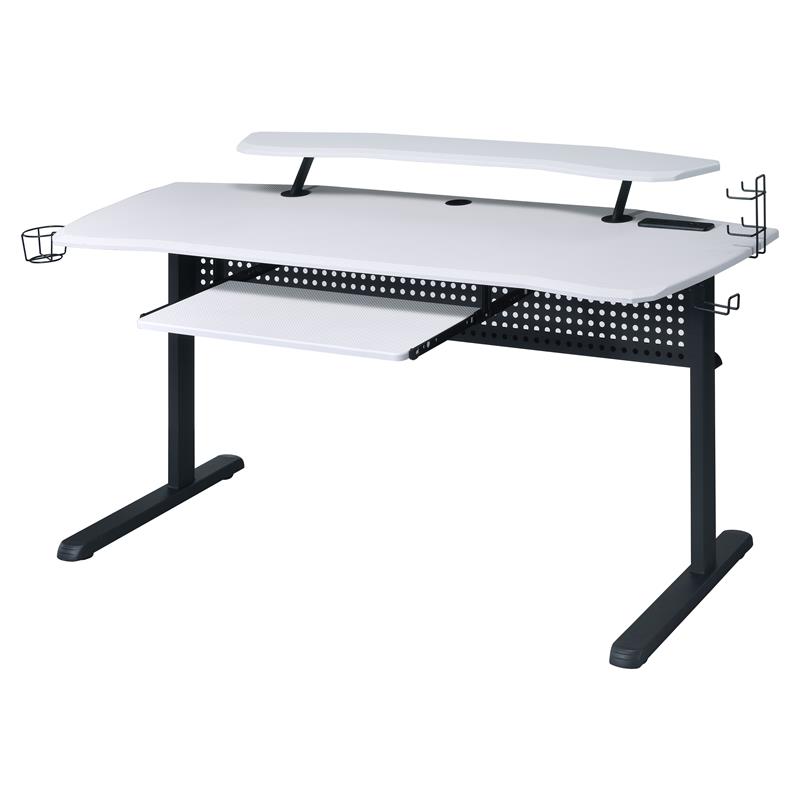 ACME Vildre Wooden Top Gaming Table with USB Port in Black and White