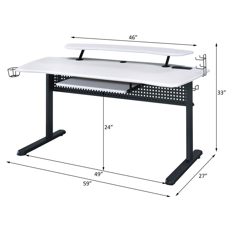 ACME Vildre Wooden Top Gaming Table with USB Port in Black and White