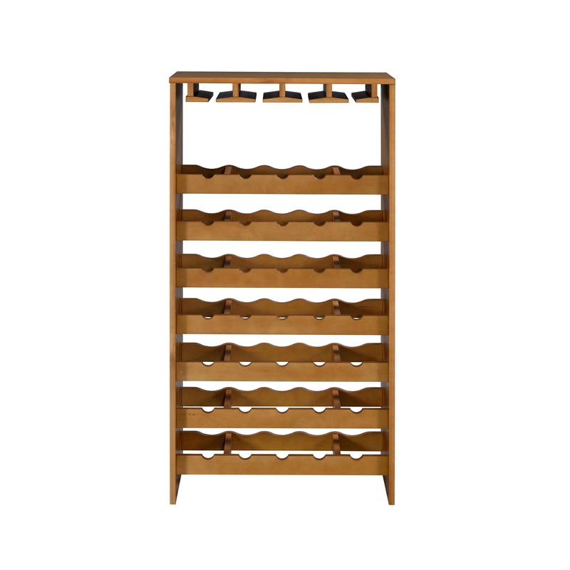 ACME Hanzi Wood 35-Bottle Wine Cabinet with Stemware Rack in Oak