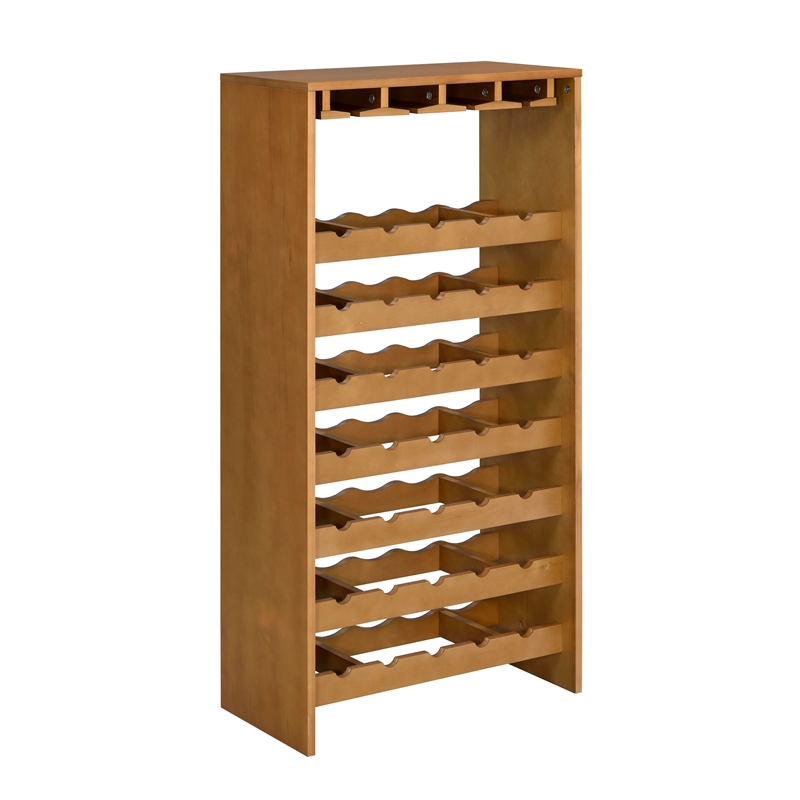 ACME Hanzi Wood 35-Bottle Wine Cabinet with Stemware Rack in Oak