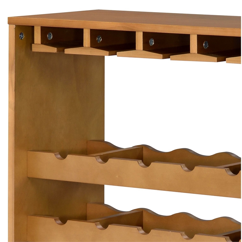 ACME Hanzi Wood 35-Bottle Wine Cabinet with Stemware Rack in Oak