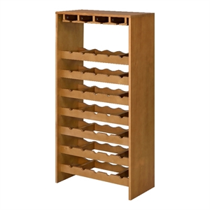 acme hanzi wood 35-bottle wine cabinet with stemware rack in oak