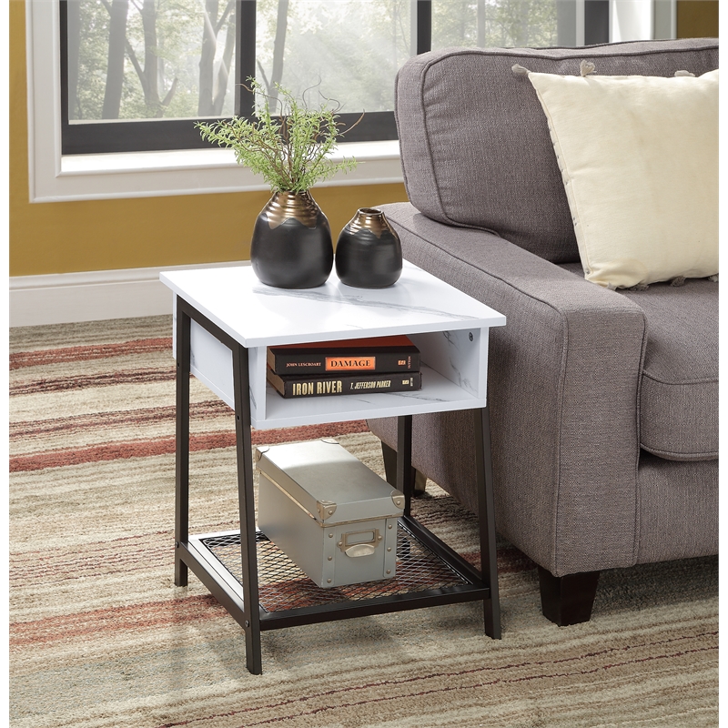 ACME Taurus Rectangle Faux Marble Top Accent Table in White and Black