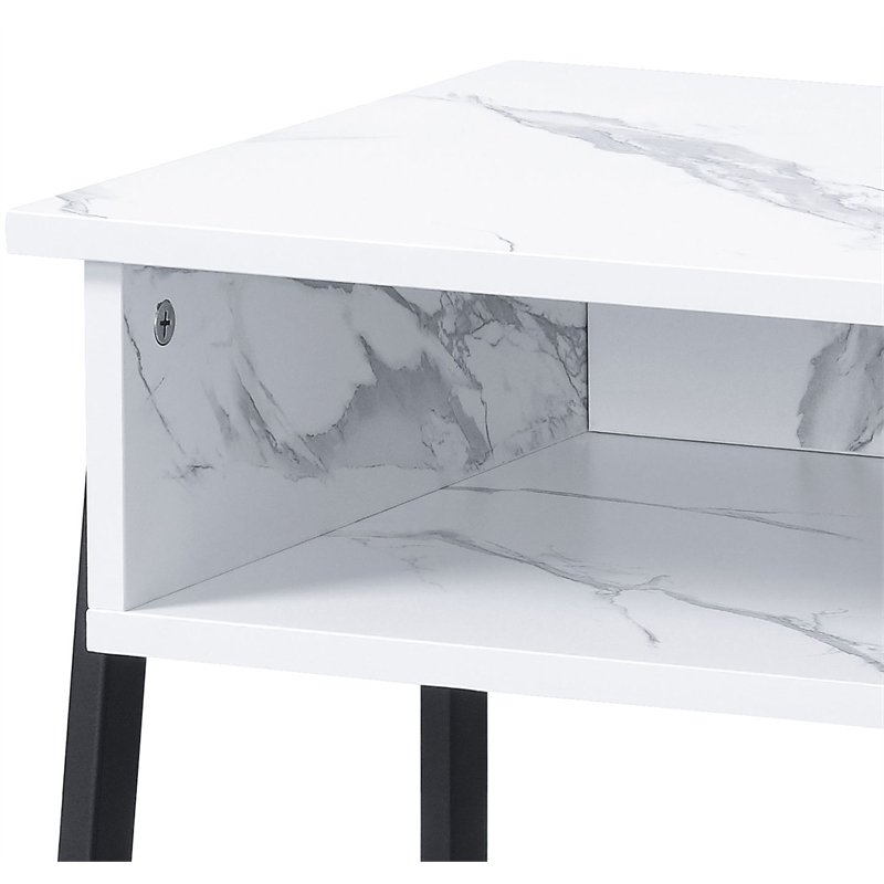 ACME Taurus Rectangle Faux Marble Top Accent Table in White and Black