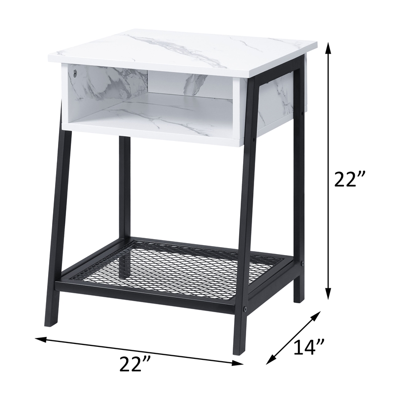 ACME Taurus Rectangle Faux Marble Top Accent Table in White and Black