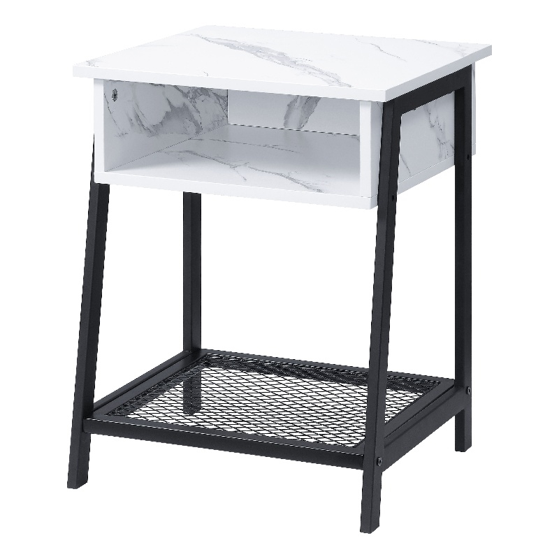 ACME Taurus Rectangle Faux Marble Top Accent Table in White and Black
