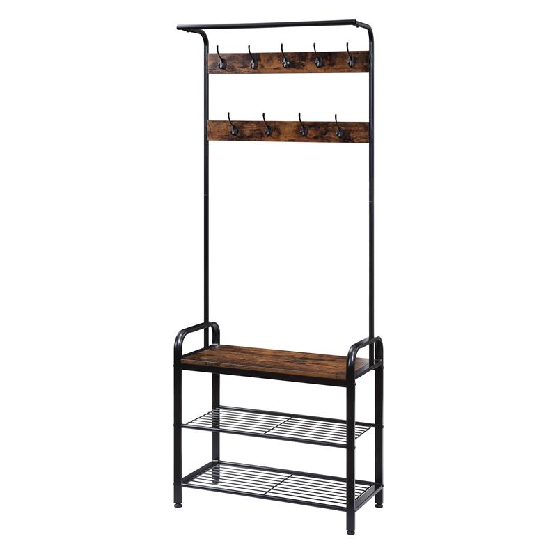 ACME Taurus Hall Tree in Rustic Oak and Black Finish