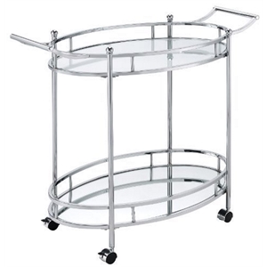 acme jinx 2 glass tier shelves serving cart with wheels in clear and chrome