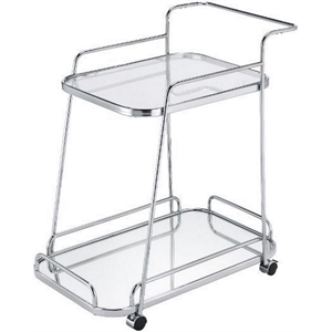 acme aegis 2 glass tier shelvesserving cart with wheels in clear and chrome