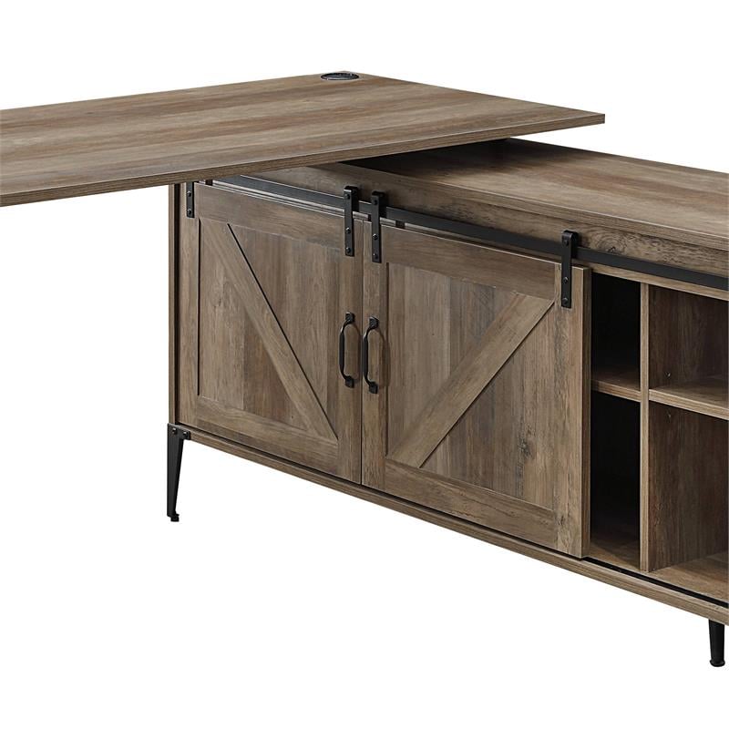 ACME Zakwani Wooden Storage Writing Desk with USB Port in Rustic Oak and Black