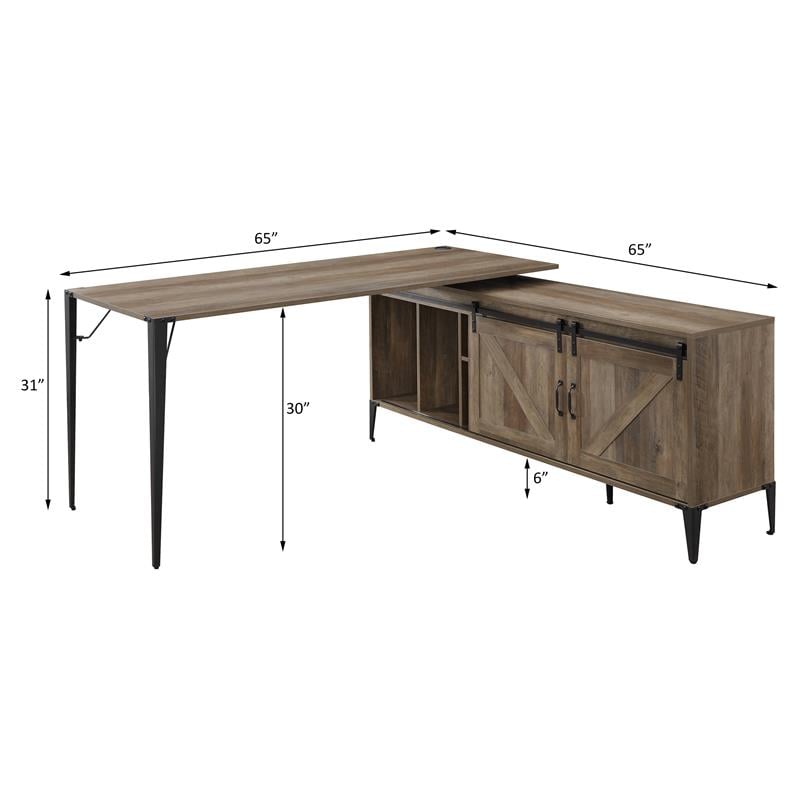 ACME Zakwani Wooden Storage Writing Desk with USB Port in Rustic Oak and Black