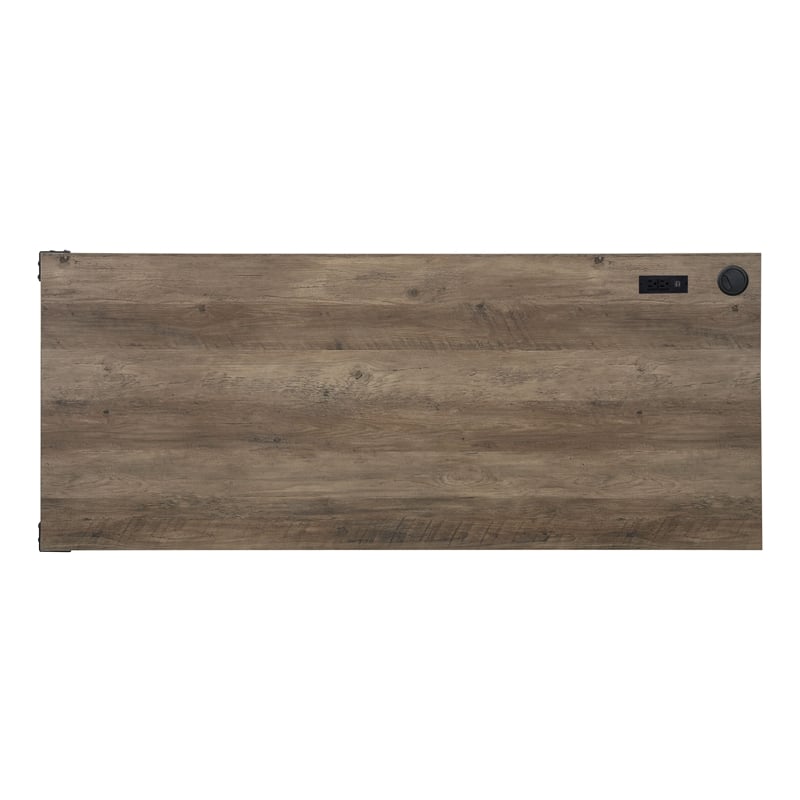 ACME Zakwani Wooden Storage Writing Desk with USB Port in Rustic Oak and Black