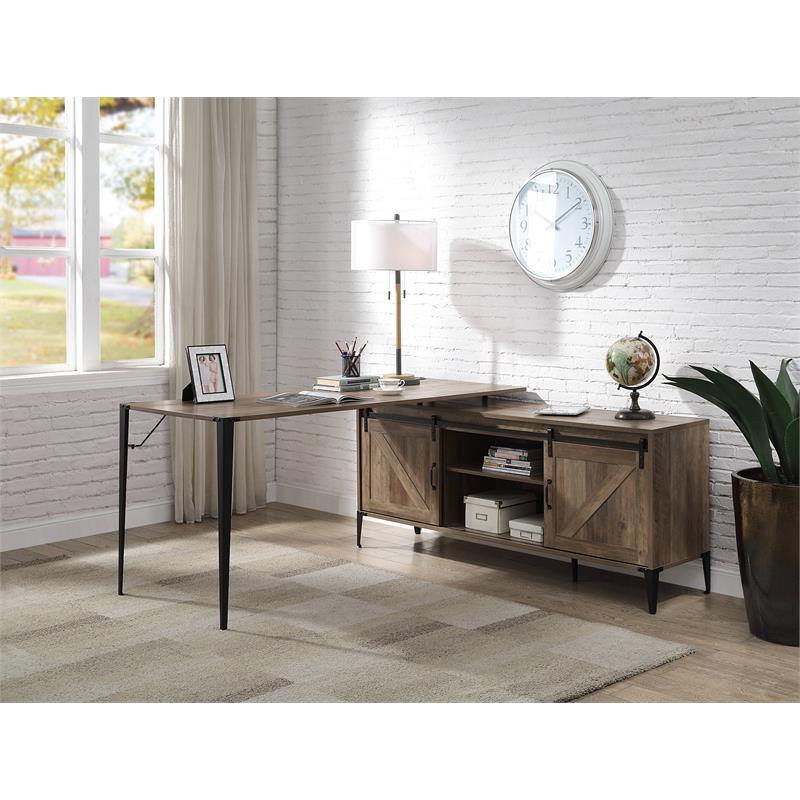 ACME Zakwani Wooden Storage Writing Desk with USB Port in Rustic Oak and Black