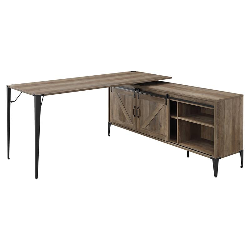 ACME Zakwani Wooden Storage Writing Desk with USB Port in Rustic Oak and Black