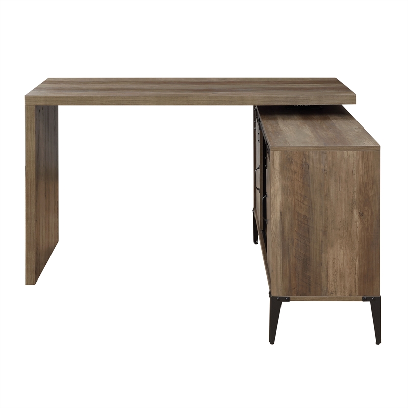 ACME Zakwani Wooden Storage Writing Desk in Rustic Oak and Black