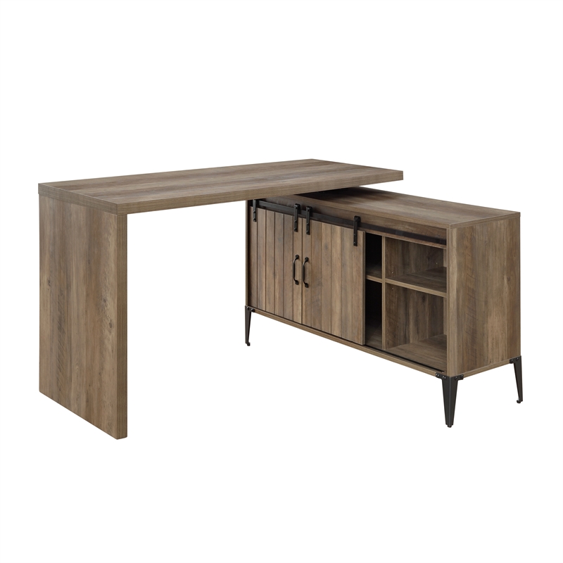 ACME Zakwani Wooden Storage Writing Desk in Rustic Oak and Black