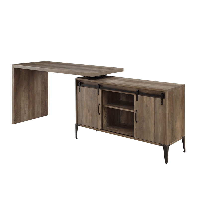 ACME Zakwani Wooden Storage Writing Desk in Rustic Oak and Black