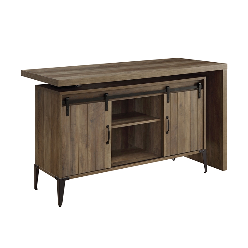 ACME Zakwani Wooden Storage Writing Desk in Rustic Oak and Black