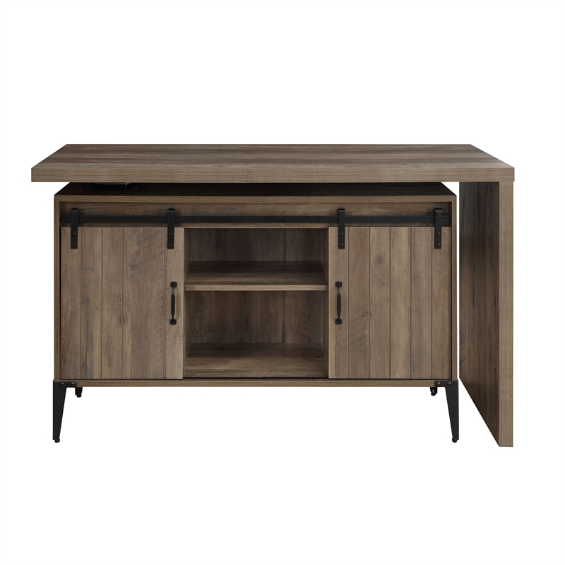 ACME Zakwani Wooden Storage Writing Desk in Rustic Oak and Black