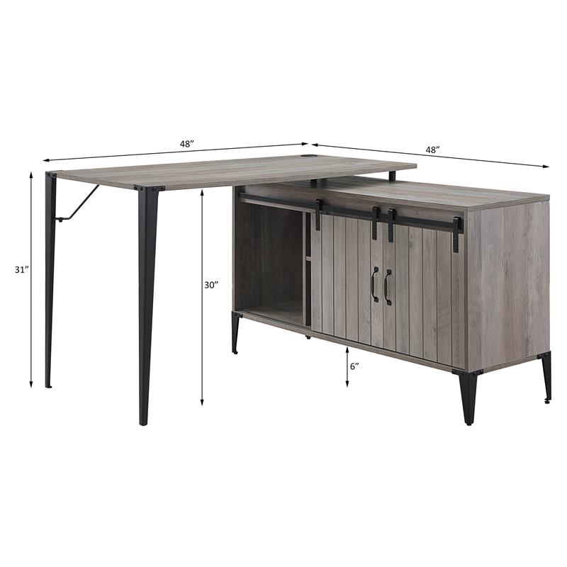 ACME Zakwani Wooden Writing Desk with Storage in Gray Oak and Black