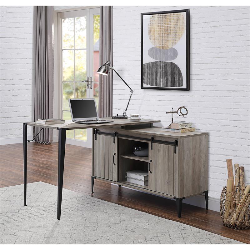 ACME Zakwani Wooden Writing Desk with Storage in Gray Oak and Black