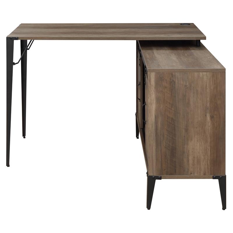 ACME Zakwani Wooden Writing Desk with Storage in Rustic Oak and Black
