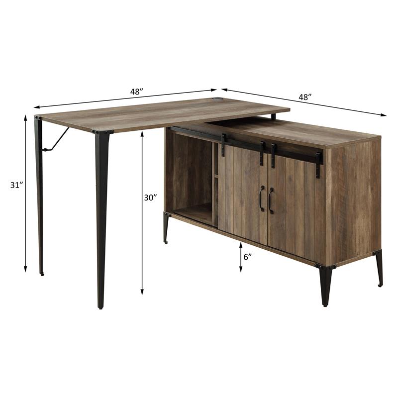 ACME Zakwani Wooden Writing Desk with Storage in Rustic Oak and Black
