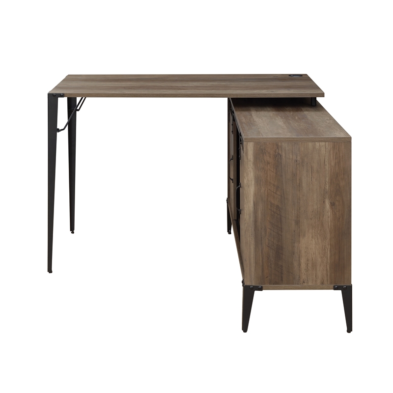 ACME Zakwani Wooden Writing Desk with USB in Rustic Oak and Black