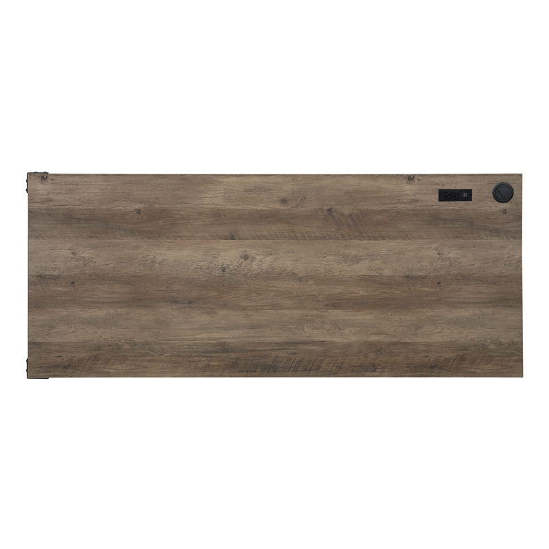 ACME Zakwani Wooden Writing Desk with USB in Rustic Oak and Black