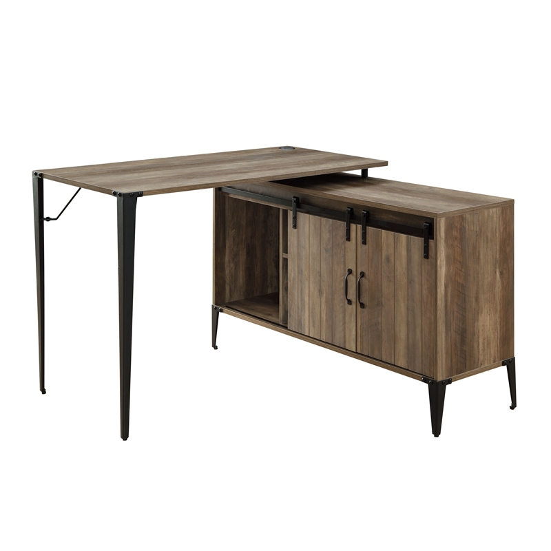 ACME Zakwani Wooden Writing Desk with USB in Rustic Oak and Black