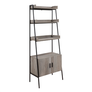 acme zakwani 4 wooden tiers ladder bookshelf with cabinet in gray oak and black